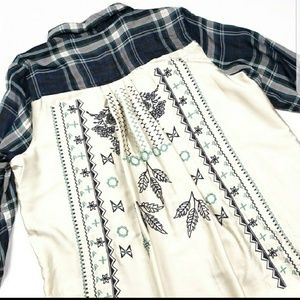 Jane and Delancey Plaid & Embroidered Top Size XL